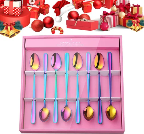Miniatura 12 de YDware - Juego de cucharas de té helado de mango largo, cucharas doradas de cambio gradual de 7.87 pulgadas, cucharas de cóctel de acero inoxidable