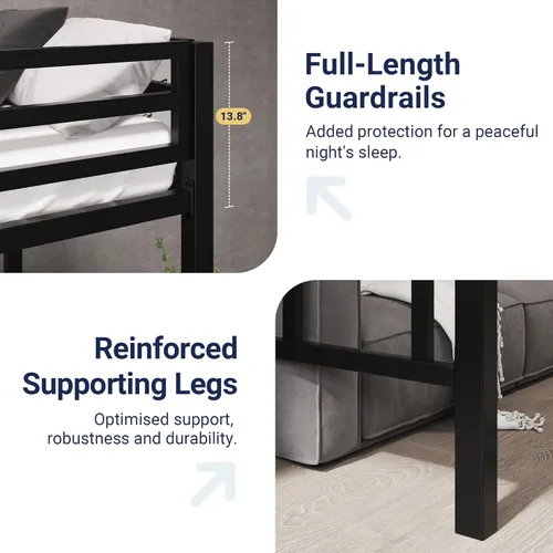 Miniatura 4 de Allewie Cama alta de metal tamaño individual con barandilla y escalera, diseño pequeño que ahorra espacio para dormitorio, habitación de niños