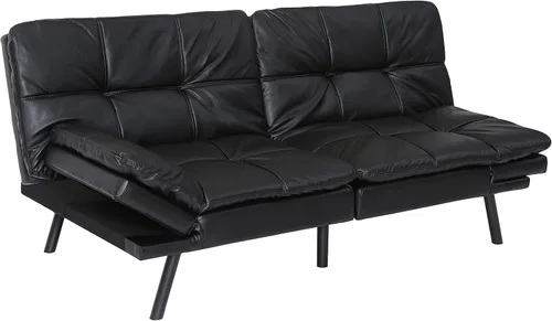 Miniatura 4 de Sofá cama futón, sofá cama convertible de espuma viscoelástica, moderno sofá cama plegable para espacio de vida pequeño y compacto (negro + PU#)