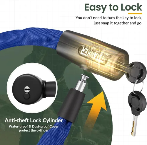 Miniatura 3 de Titanker Cerradura de cadena para bicicleta con llaves, cerradura de cadena de bicicleta antirrobo de seguridad de 3.3 pies, resistente para Cadena
