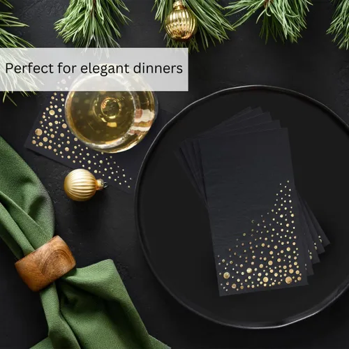 Miniatura 9 de The Essential Concierge Elegantes servilletas de cena negras, desechables de 7.5 x 4.25 pulgadas, servilletas de cena negras y doradas, 100 Dorado