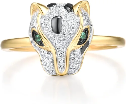 Miniatura 2 de Santuzza Anillo de oro macizo amarillo de 10 quilates con diamantes y granate verde delicado para mujer
