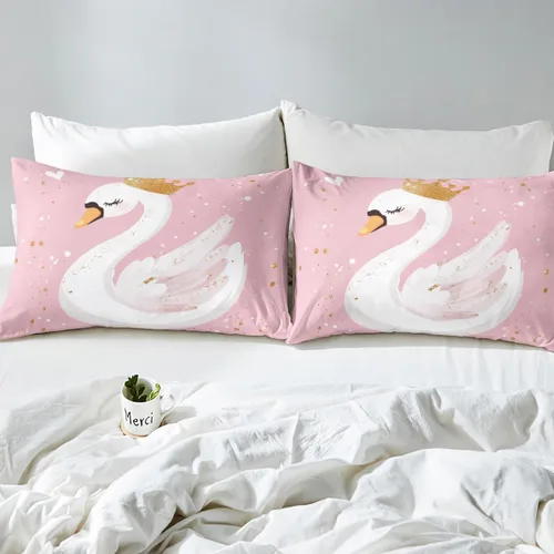 Miniatura 4 de Erosebridal Juego de sábanas de dibujos animados Sweet Princess Swan, sábana bajera ajustable tamaño individual para niños y adolescentes, sábana