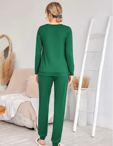 Miniatura 48 de Ekouaer Conjunto de pijama de manga larga para mujer, ropa de dormir suave con cuello redondo y bolsillos