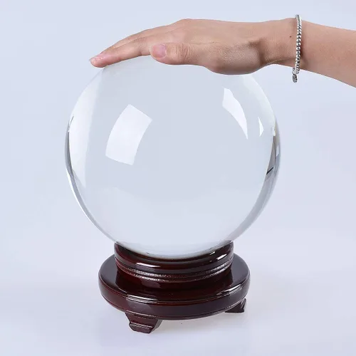 Miniatura 4 de LONGWIN 7.874 in (8 pulgadas) enorme bola de cristal de adivinación clara meditación esfera de vidrio libre soporte de madera decoración del hogar
