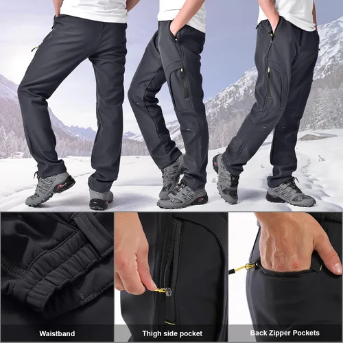 Miniatura 5 de Toomett Pantalones de nieve para senderismo para hombre, esquí, invierno, con forro polar, repelente al agua, campamento, caminar, pesca