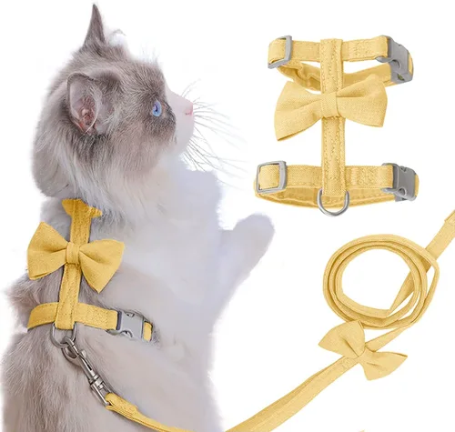 Miniatura 9 de Ddzmz - Arnés y correa para gato, juego de correa y arnés para gatos, a prueba de escape, malla suave, transpirable, ajustable, chaleco para Rosado