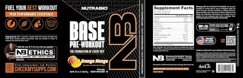 Miniatura 7 de NutraBio Base Pre-Entrenamiento Polvo 200mg Cafeína, Energía Sostenible, Enfoque, Resistencia, Bomba, Sin Azúcar Preentrenamiento Limpio