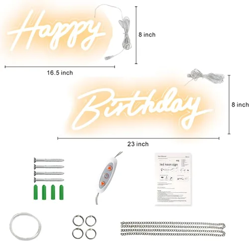 Miniatura 3 de Letrero de feliz cumpleaños, letreros de neón de tamaño grande de 23 x 8 pulgadas y 16.5 x 8 pulgadas, 2 piezas de letreros LED iluminados