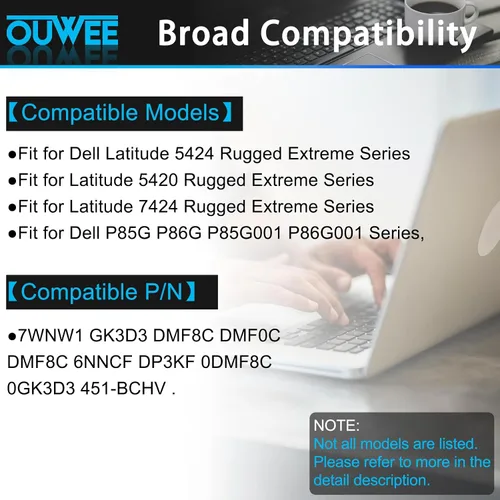 Miniatura 3 de 7WNW1 - Batería de repuesto para laptop Dell Latitude 5424 Rugged Extreme, Latitude 5420 Rugged Extreme, Latitude 7424 Rugged Extreme P85G P85G001