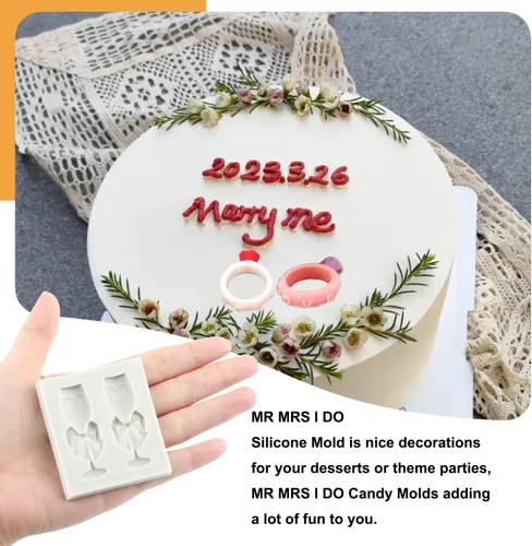 Miniatura 3 de Sijiangmold Molde de fondant de corazón MR MRS I DO, molde de silicona para decoración de tartas, molde de anillo de copa de vino de champán