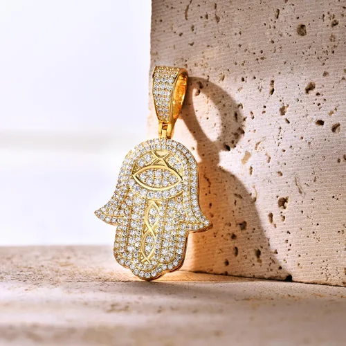 Miniatura 5 de Collar con colgante de mano Hamsa chapado en oro real de 18 quilates o blanco con dije de mano de Hamsa, protección de buena suerte, cadena