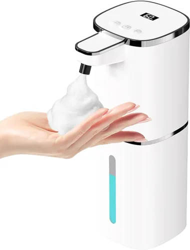 OHIFAST Dispensador automático de jabón espumoso sin contacto, dispensador de jabón de manos inteligente recargable por USB, 9 niveles ajustables,