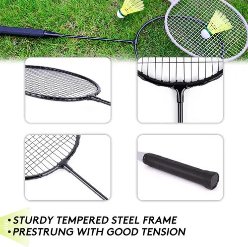 Miniatura 3 de AboveGenius Juego de 4 raquetas de bádminton para juegos al aire libre, incluye 4 raquetas, 6 volantes de bádminton de nailon, raquetas de bádminton