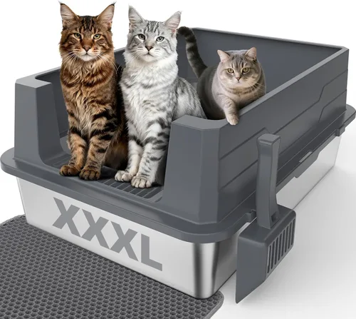 Miniatura 8 de Caja de arena de acero inoxidable, cajas de arena extra grandes para gatos grandes, caja de arena de metal extragrande para gatos con tapa, caja XL