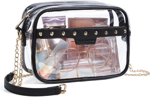 Miniatura 17 de Missnine Bolsa transparente para eventos de estadio, bolsa transparente acolchada para mujeres aprobada para estadio, bolsa cruzada de PVC
