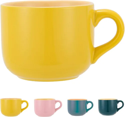 TeenFighter Taza grande de avena de porcelana - 23 onzas (680mL) Taza de café ancha, taza de desayuno y tazón de sopa, apta para microondas y Yema