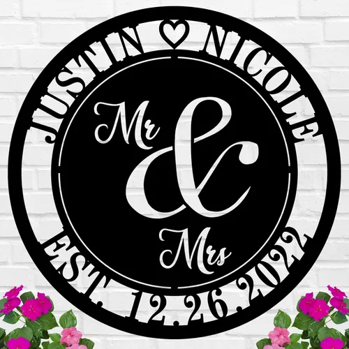 Miniatura 16 de Regalos de boda para parejas 2025, carteles personalizados con apellidos para el hogar, carteles de metal personalizados, decoración de pared