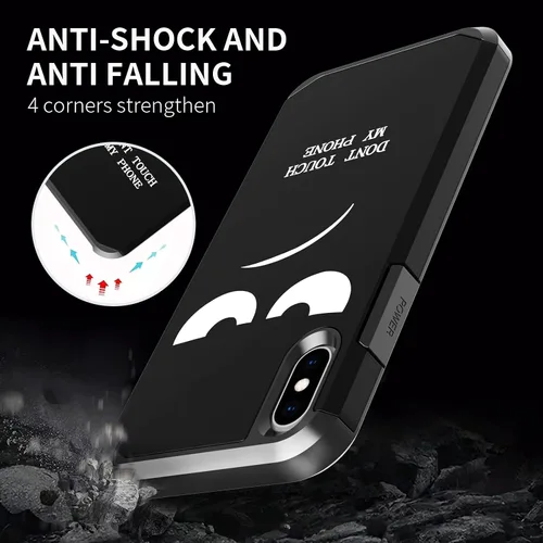 Miniatura 6 de Funda para iPhone Xs Max, bonita funda [Don't Touch My Phone] a prueba de golpes, de doble capa, resistente, funda protectora de plástico