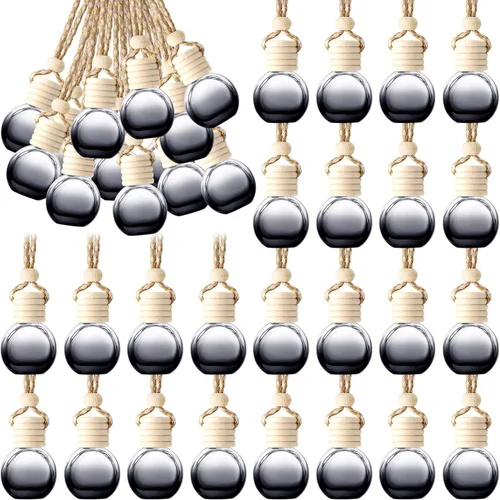 Miniatura 8 de 50 piezas de ambientador de coche colgante, botellas de difusor de coche negro, botellas de perfume de vidrio vacías, ambientador difusor colgante