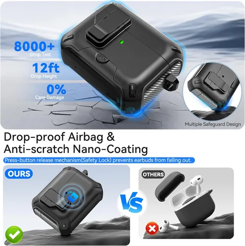 Miniatura 5 de Ekoonpft Funda para AirPods Pro 2 (2023/2022/2019), diseño de bloqueo de seguridad y soporte de teléfono para Apple AirPods Pro de 2ª/1ª