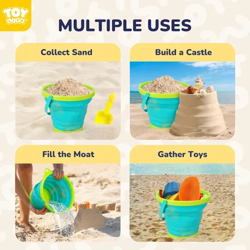 Miniatura 5 de TOY Life Juego de 9 cubos de arena con 3 cubos de playa plegables, 3 palas y 3 rastrillos, juguetes de playa para niños pequeños de 4 a 8 años