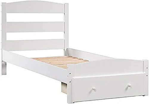 Miniatura 4 de Merax Base de cama individual con cajón de almacenamiento y soporte de listones de madera, sin somier, color blanco