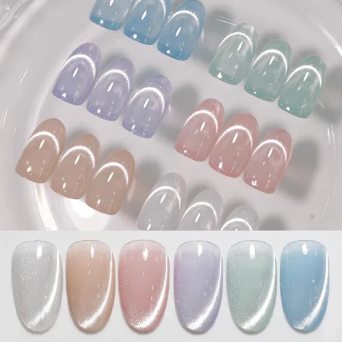 Born Pretty Esmalte de uñas de gel de ojo de gato magnético, esmalte de gel pastel lechoso magnético azul pastel verde púrpura rosa nude plateado