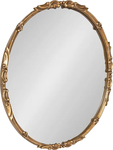 Kate and Laurel Brynley Espejo redondo decorativo de metal, 24, dorado antiguo, espejo circular tradicional adornado con detalles de hierro y forma