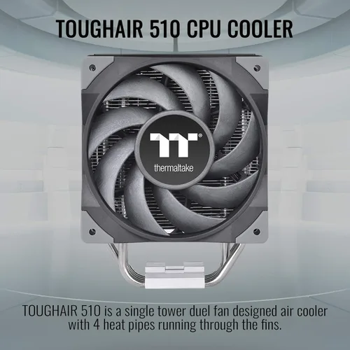 Miniatura 2 de Thermaltake TOUGHAIR 510 - Enfriador de CPU TDP de 180 W, enchufe universal Intel/AMD (LGA 1851/1700/1200), ventilador PWM de alta presión estática