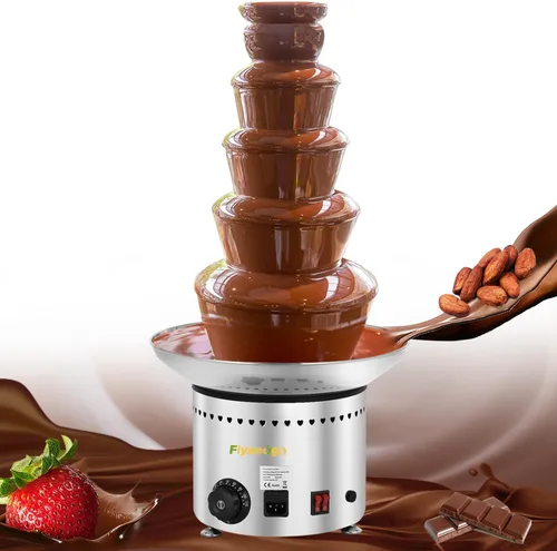 Fuente de chocolate comercial de 5 niveles, 13.2 libras, fuente de queso de nacho, máquina de fuente de fondue caliente de acero inoxidable para