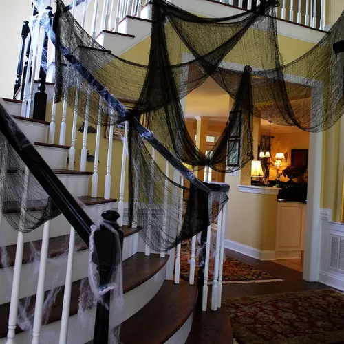 Yunfan- Tela espeluznante de 9.84 yardas x 79 pulgadas + tela de araña para decoración de Halloween para fiestas en interiores, al aire libre,