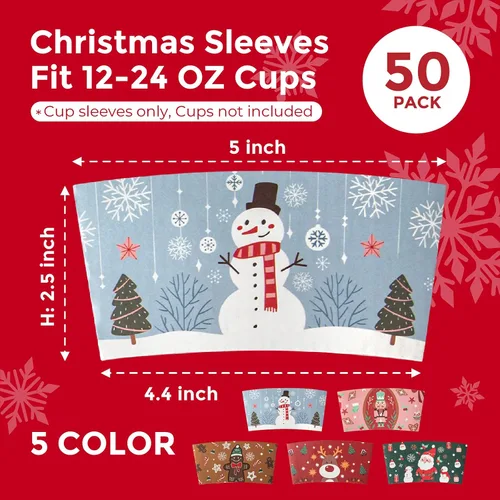 Miniatura 2 de FMP Brands Paquete de 50 fundas de papel de Navidad para tazas de café, fundas desechables de café navideñas para tazas de café desechables de 12