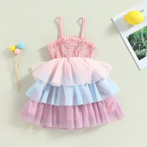 Miniatura 6 de Vestido sin mangas para bebé niña, vestido de tul esponjoso, falda tutú en capas, vestido de verano para niños