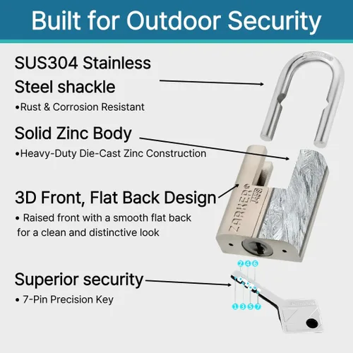 Miniatura 5 de J45S candado con llave, cerradura de grillete de acero inoxidable resistente, 3 llaves, almacenamiento impermeable y a prueba de óxido, almacenes
