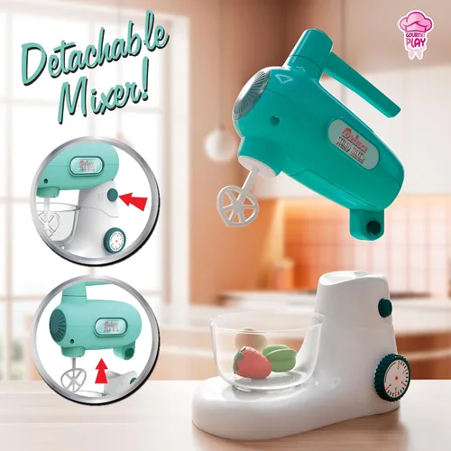 Miniatura 7 de Lollipop Juego de mezclador de pie de lujo para niños pequeños de 3 años en adelante, juego de cocina gourmet de 9 piezas con frutas, huevos
