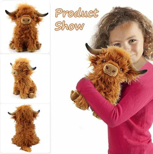 Miniatura 5 de Highland Cow - Animal de peluche realista de vaca escocesa, juguete de peluche suave de animales de granja, regalo para adultos, niños y niñas