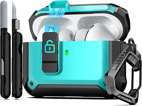 Miniatura 16 de RFUNGUANGO Funda protectora para AirPods Pro de 2ª generación con kit de limpieza, funda rígida militar con cerradura para funda de carga de AirPod