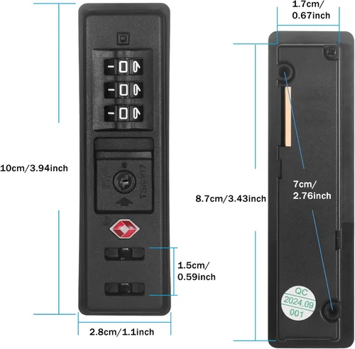 Miniatura 2 de 2 cerraduras de equipaje con cremallera integradas T-S-A 007 con certificación TSA, adecuadas para PC, ABS, PP rígidas con cremallera, reemplazo