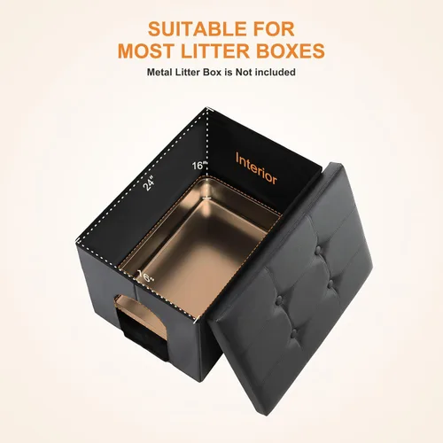 Miniatura 3 de MEEXPAWS Caja de arena para gatos, mueble oculto, banco de baño para gatos, grande de 25.6 x 17.7 x 17.7 pulgadas, a prueba de perros, impermeable