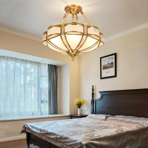 Miniatura 6 de Lámpara de techo de latón de 4 luces semiempotrada, candelabro dorado para comedor, lámpara de techo de vidrio esmerilado, luz empotrada moderna