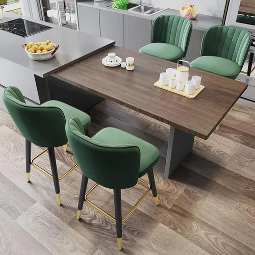 Miniatura 2 de Taburetes de bar giratorios de terciopelo con respaldo para isla de cocina, comedor y sillas tapizadas para bar en casa. Verde