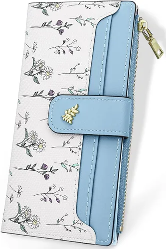 Miniatura 17 de Farcauo Billetera para mujer, billetera delgada para mujer, linda cartera delgada Kawaii con flores para mujer, tarjetero para mujer, Cartera