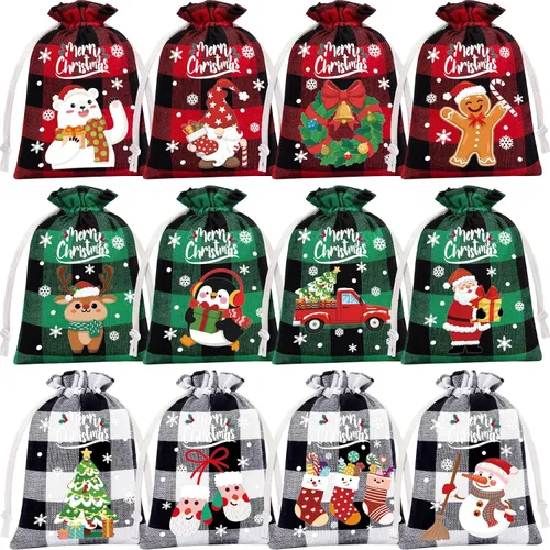Miniatura 11 de FLOE 72 piezas Bolsas de regalo de Navidad de arpillera con cordón, bolsas de lino de Navidad con cordón para golosinas, bolsas de regalo de Navidad