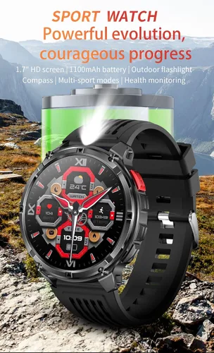 Miniatura 2 de Relojes inteligentes múltiples modos deportivos para hombres con linterna, reloj inteligente para Android y iPhone, pantalla táctil HD de 1.7 Negro