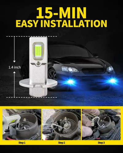 Miniatura 5 de H3 Bombillas LED antiniebla azul hielo, tamaño mini 1:1, Plug n Play, chips CSP 300% más brillantes con bombilla LED H3ll para lámpara antiniebla