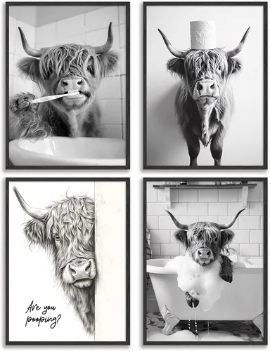 Miniatura 19 de Arte de pared enmarcado para baño, arte de pared divertido para decoración de baño, impresiones artísticas de animales de foca sosteniendo pañuelo