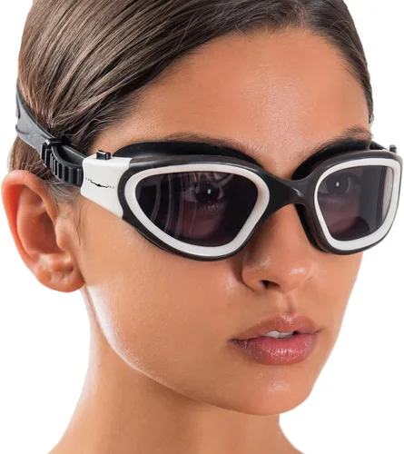 AqtivAqua DX - Gafas de natación con visión amplia para adultos, hombres y mujeres, antiempañamiento y sin fugas Gafas blancas + funda negra