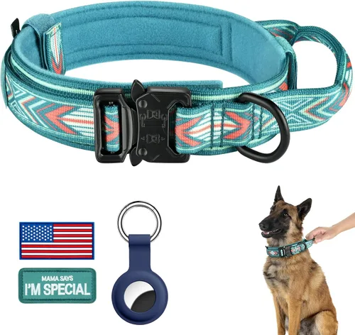 Miniatura 7 de DAGANXI Collar táctico para perro, collar ajustable de nailon para entrenamiento militar con asa de control y hebilla de metal pesado para perros