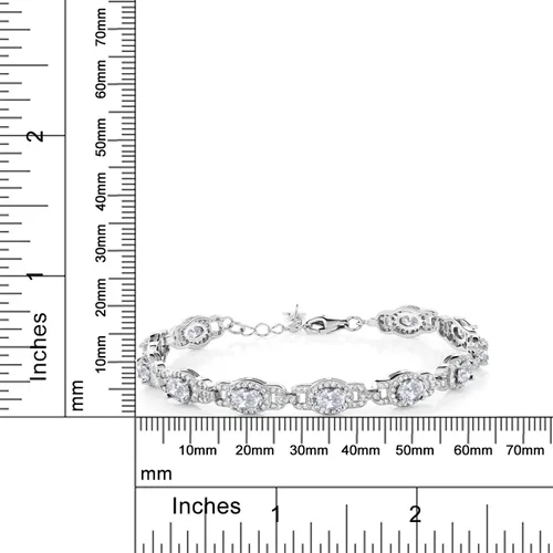 Miniatura 3 de Gem Stone King Pulsera de tenis ovalada de plata de ley 925 con topacio blanco para mujer (10.20 quilates, 7 pulgadas con extensor de 1 pulgada)